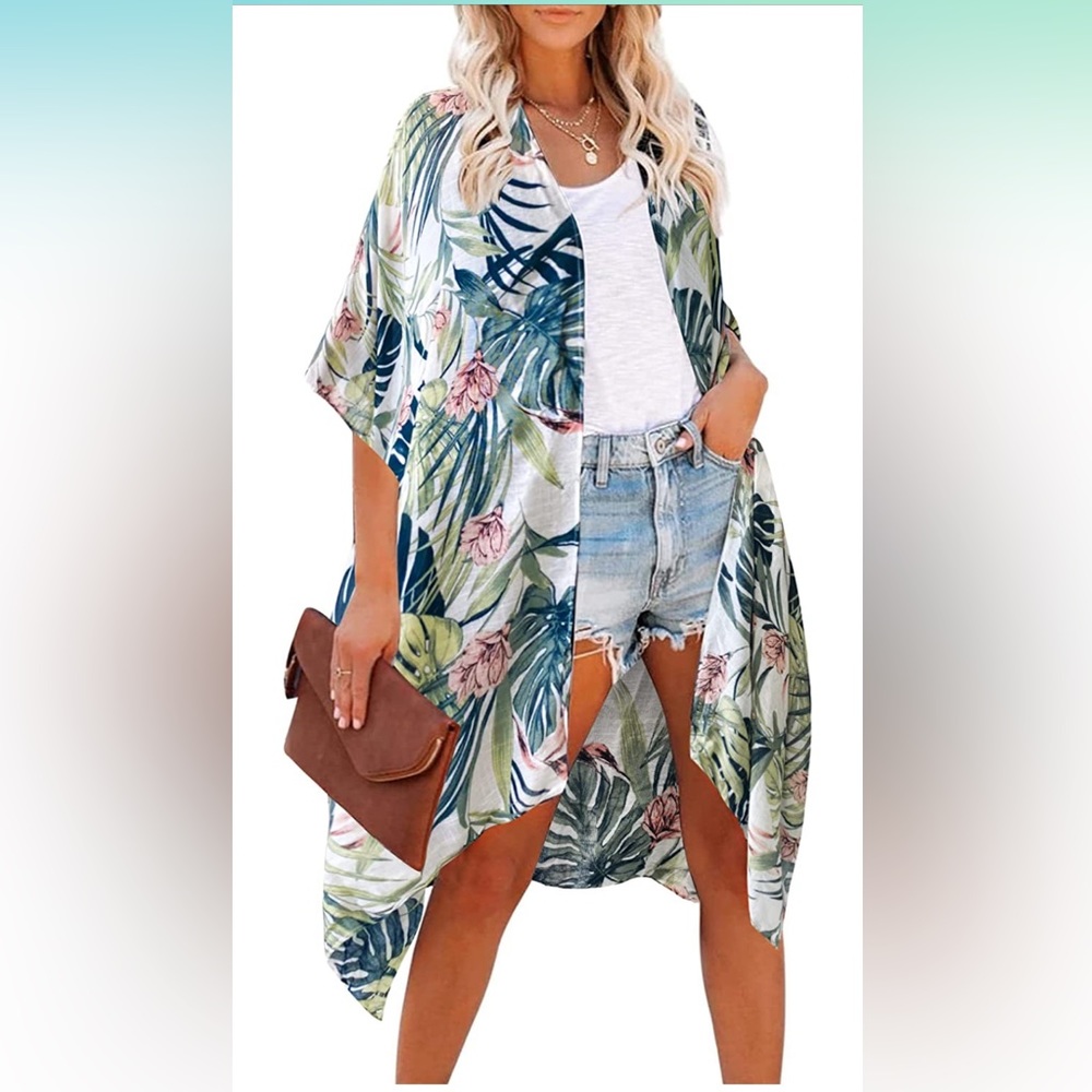 Kimono / Beach Cover Up with Palm Leaf Print